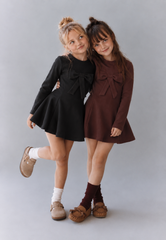 Girls' "Sweet Bow" Long-Sleeve Dress – Flared Mini