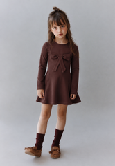 Girls' "Sweet Bow" Long-Sleeve Dress – Flared Mini