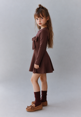 Girls' "Sweet Bow" Long-Sleeve Dress – Flared Mini