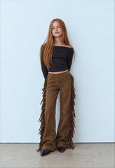Girl suede fringes pants