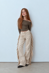 Girl suede fringes pants