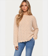 Teens' "Open-Knit" Boatneck Sweater – Cozy Pierced Knit Pullover