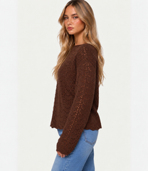 Teens' "Open-Knit" Boatneck Sweater – Cozy Pierced Knit Pullover