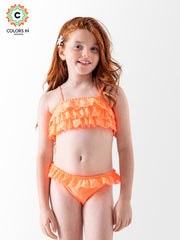 Girls' "Sunset Splash" Layered Ruffle Bikini Set
