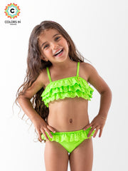 Girls' "Lime Splash" Layered Ruffle Bikini Set