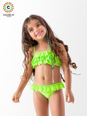 Girls' "Lime Splash" Layered Ruffle Bikini Set