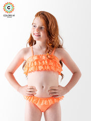 Girls' "Sunset Splash" Layered Ruffle Bikini Set