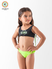 Girls' "Aloha Beach" Tie-Front Bikini Set