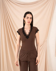 Women ribbed top with lace - Venti