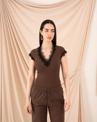 Women ribbed top with lace - Venti