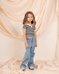 Girl ribbed stripes polo