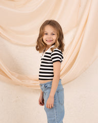 Girl ribbed stripes polo