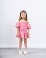 Off-Shoulder Smocked Ruffle Dress