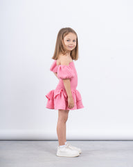 Off-Shoulder Smocked Ruffle Dress