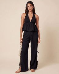 Teens Dreamy Peplum Halter Black Top