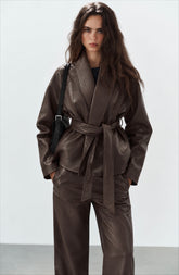 Women's "Midnight Muse" Belted Jacket – Wide Lapels & Wrap Front