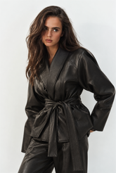 Women's "Midnight Muse" Belted Jacket – Wide Lapels & Wrap Front
