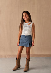 Girl open shoulder polka top