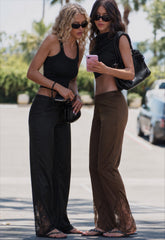 Women silk pants lace block