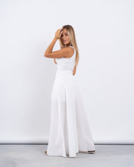 Embroidered Cotton Extra Wide Leg Pants