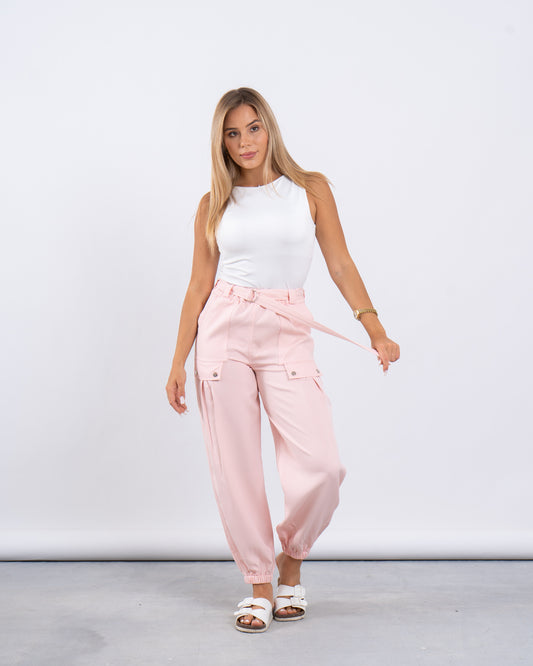 Belted Cargo Jogger Pants