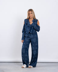 Floral Jacquard Wide-Leg Pants