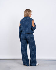 Floral Jacquard Open Shoulder Jacket