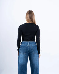 V-Neck Cotton Long-Sleeve Basic Top - Venti