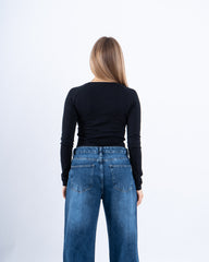 V-Neck Cotton Long-Sleeve Basic Top