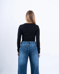 V-Neck Cotton Long-Sleeve Basic Top - Venti