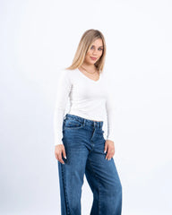 V-Neck Cotton Long-Sleeve Basic Top - Venti