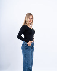 V-Neck Cotton Long-Sleeve Basic Top