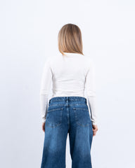 V-Neck Cotton Long-Sleeve Basic Top