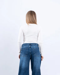 V-Neck Cotton Long-Sleeve Basic Top - Venti