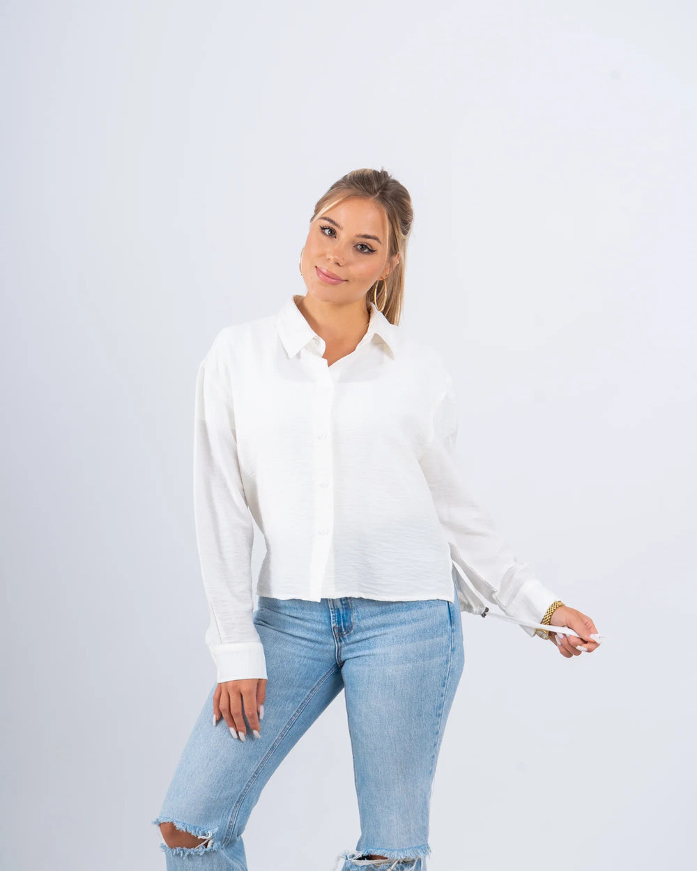 Drawstring Detail Textured Shirt - Venti