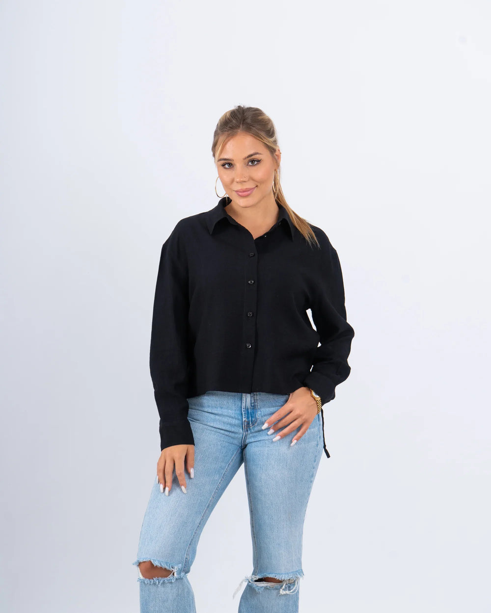Drawstring Detail Textured Shirt - Venti