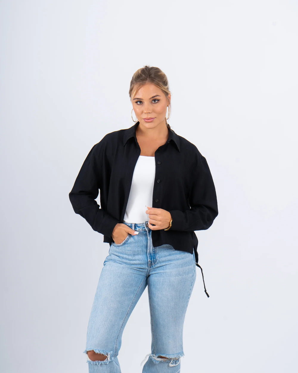 Drawstring Detail Textured Shirt - Venti