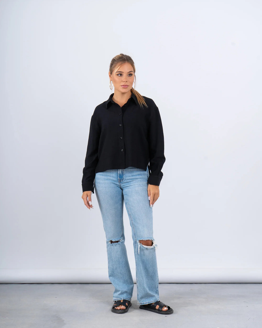 Drawstring Detail Textured Shirt - Venti