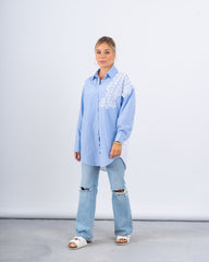 Striped Shirt With Lace & Sparkling Embellishments