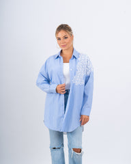 Striped Shirt With Lace & Sparkling Embellishments