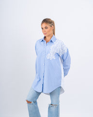 Striped Shirt With Lace & Sparkling Embellishments