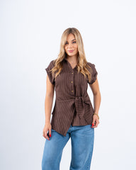 Pinstriped Belted Shirt