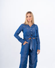 Embellished Tie-Front Shirt