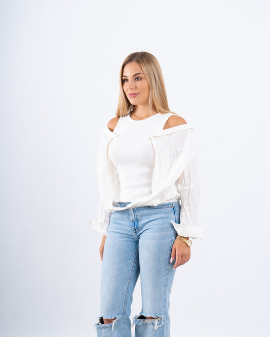 Drop-Shoulder Top With attached Tanktop