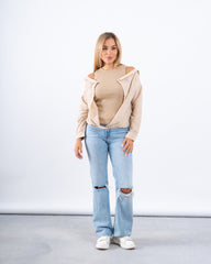 Drop-Shoulder Top With attached Tanktop