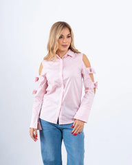 Open-Shoulder Poplin Shirt With Bows - Venti