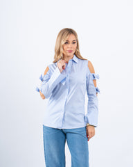 Open-Shoulder Poplin Shirt With Bows