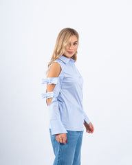 Open-Shoulder Poplin Shirt With Bows