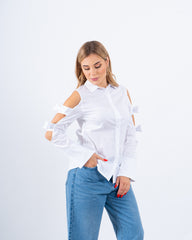 Open-Shoulder Poplin Shirt With Bows