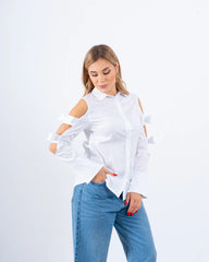 Open-Shoulder Poplin Shirt With Bows - Venti